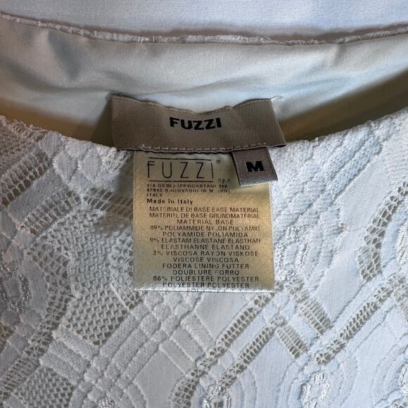 Fuzzi Italy Sheer Lace Bodycon Dress Ivory White 3/4 Sleeve Stretch Mesh Sz M - Picture 4 of 4